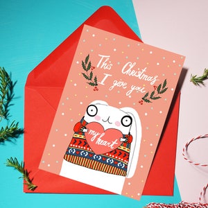 Carte de Noël amusante pour petit ami, mari, femme, petite amie, carte de Noël - Carte de Noël romantique - Ce Noël, je vous donne mon coeur