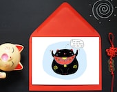 Good Luck Card - Funny - Lucky Cat - Maneki Neko - Talisman- Charm