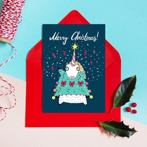 VENTA: Tarjeta Unicron de Feliz Navidad, Tarjeta de Navidad, Tarjeta navideña, Tarjeta de felicitación, Tarjeta de Navidad divertida, Tarjeta de Navidad para niños, tarjetas unicorm