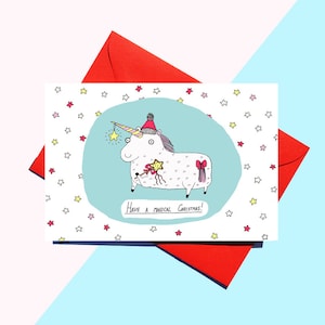 Carte de Noël rigolote, Carte de Noël licorne, Noël magique, Noël licorne rigolote, Jolie carte de vœux, Carte de licorne, Noël licorne