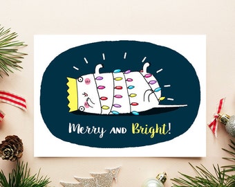 Funny Cat Christmas Card: Merry and Bright Greeting Card