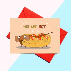 Lustige Valentinskarte, Dackel Karte, lustige Jubiläumskarte, lustige Valentinskarte, lustige Wortspiel Karte, lustige Liebeskarte, Wurst Hund Karte