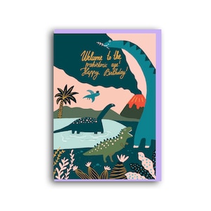 Funny Dinosaur Card, età preistorica, biglietto jurassic park, biglietto di compleanno dinosauro - biglietto di compleanno per lui - biglietto di compleanno per lei