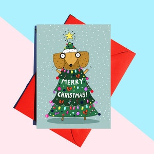 Funny Christmas Card, Dachshund Christmas Card, Sausage Dog Christmas Card, Doxie, Wiener Dog, Sausage dog card, festive sausage dog card 画像 1