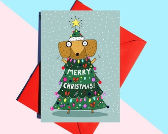 Funny Christmas Card, Dachshund Christmas Card, Sausage Dog Christmas Card, Doxie, Wiener Dog, Sausage dog card, festive sausage dog card