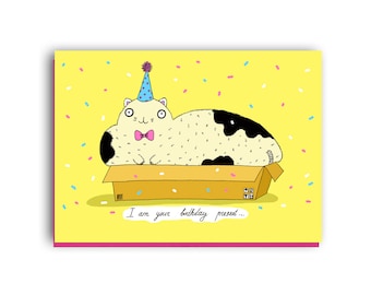 Carte d’anniversaire drôle, Carte d’anniversaire de chat, Carte de chat drôle, Carte de jeu de mots de chat, carte pour petite amie, carte pour maman, cartes d’anniversaire, carte d’anniversaire, chat