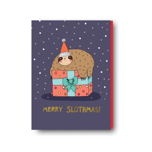 Merry Slothmas Christmas Card - Greeting Card - Xmas - Seasons greetings - Funny Card -Sloth christmas card, Funny Christmas Card