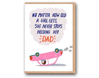 No matter how old a girl gets she never stops needing her dad card, birthday card for dad,  funny Father's day card, card for dad