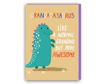 Father's Day Card for Grandad, Grnadfather card, grandadasaurus card, Grandad Dinosaur Card, Birthday Card for grandfather, funny card