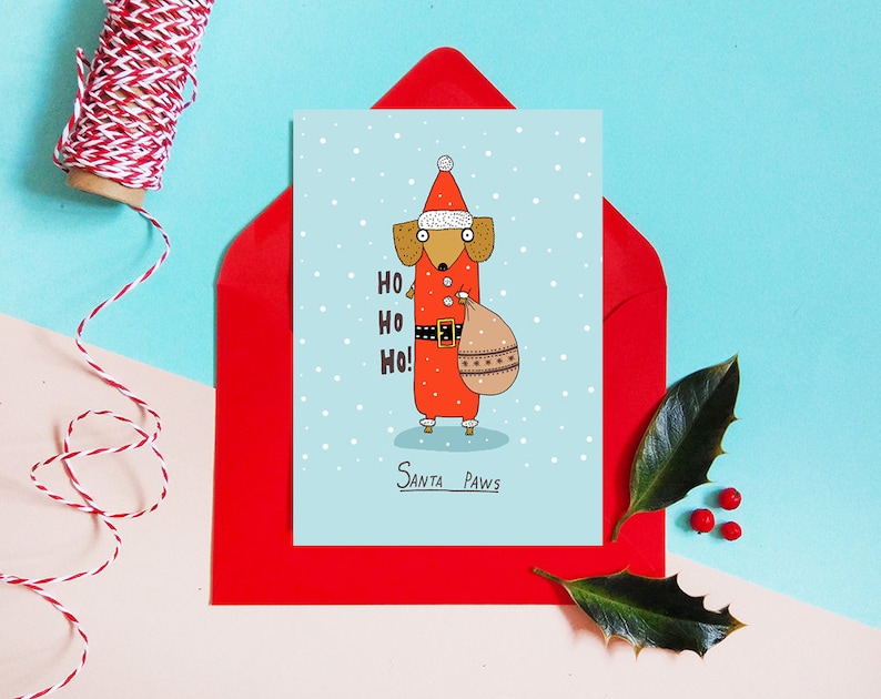 Christmas Greeting Card, Dachshund, Sausage Dog, Christmas cards pun, Funny Christmas card, Christmas card funny, Holiday cards image 1
