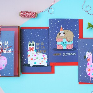 Paquete de tarjetas de Navidad, juego de la caja de la tarjeta de Navidad, paquete de la tarjeta de vacaciones, paquete de 6 tarjetas, tarjetas de Navidad lindas, animales de Navidad