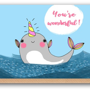 Narwhal Card, Narwhal Love Card, Love You Card, Cute Whale Greeting Card, Romantic Narwhal Card, Cards with Puns, Clever Cards image 2