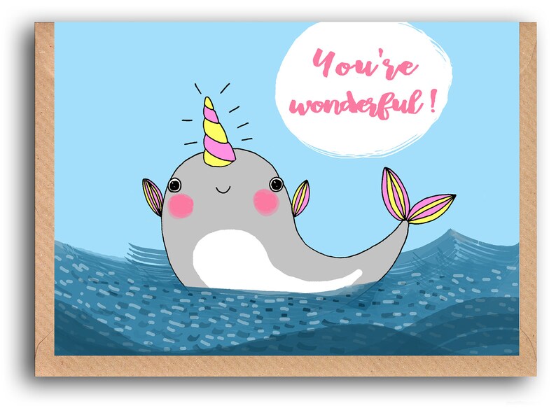 Narwhal Card, Narwhal Love Card, Love You Card, Cute Whale Greeting Card, Romantic Narwhal Card, Cards with Puns, Clever Cards image 2