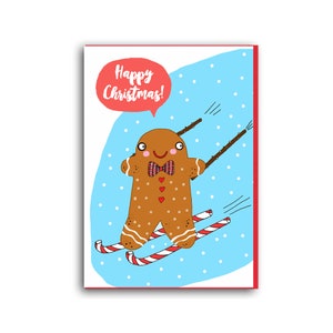 VENTA: Gingerbread Man Funny Christmas Card, Merry Christmas Card, Linda tarjeta de felicitación de Navidad, Tarjeta para ella, Tarjeta de Navidad para niños