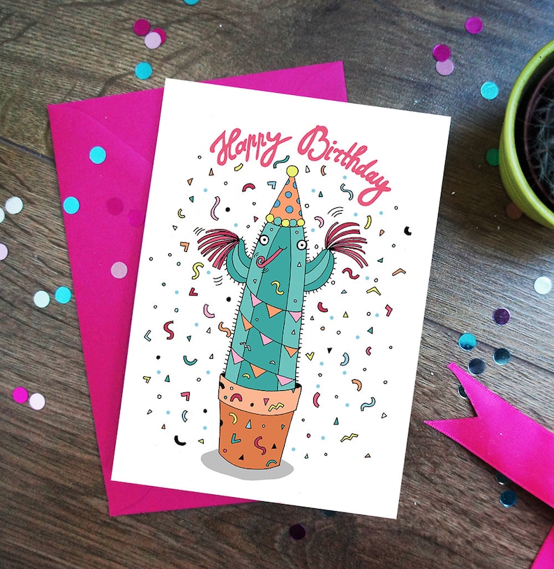 Happy Birthday Cacti Card, Cute, Funny Cactus, Plant Greeting Card, Botanical, Succulent image 2