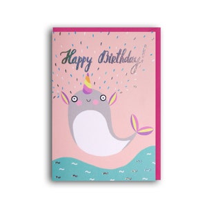 cartão de aniversário de narval, cartão de aniversário, cartão de comemoração, cartões de aniversário para ela, cartão infantil, cartão engraçado, cartão de narval