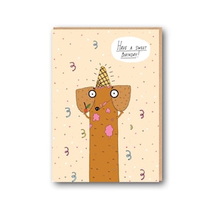 Carte d'anniversaire teckel, chien saucisse, carte de voeux d'anniversaire chien viennois drôle