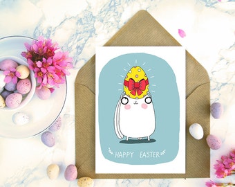 Easter card, Happy Easter Cute Bunny Card, Rabbit, Easter Egg Funny Card