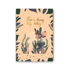 Carte d'anniversaire pour maman, maman, avoir une belle carte d'anniversaire fleurie, carte de serre chaude, carte florale, carte d'anniversaire de jardinage, carte d'anniversaire