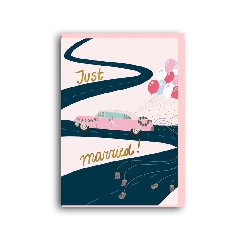 Just Married Card, Wedding Card, Congratulations Wedding Day Card, Card for newleyweds, happy couple card image 1