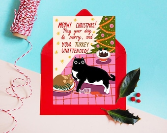 Funny Cat Christmas Card: A6 Greeting Card with Red Envelope