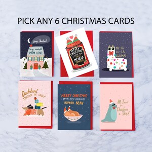 Pacote de 6 cartões de Natal, conjunto de cartões de Natal, escolha 6 cartões, cartões de Natal engraçados, pacote de 6 cartões de Natal