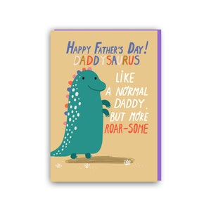 Alles Gute zum Vatertag Daddysaurus. Vatertagskarte mit Dinosaurier. Brüllender Papa. Karte für Papa, Vatertagskarten