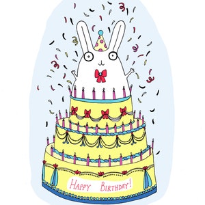 Happy Birthday Card, Funny, Cake Surprise, Cute Rabbit, Bunny Card image 2