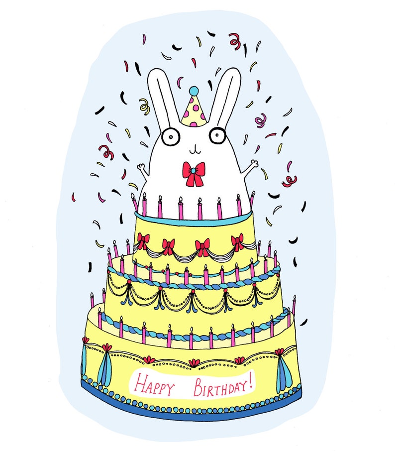 Happy Birthday Card, Funny, Cake Surprise, Cute Rabbit, Bunny Card image 2