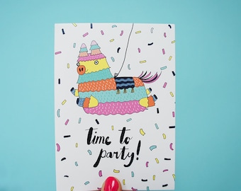 Pinata, funny Llama birthday card, party cute alpaca card, beautiful birthday party