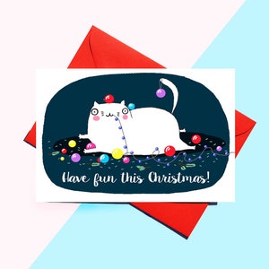 Carte de Noël chat, drôle de carte de Noël, carte de voeux chat, carte de Noël chat, carte de Noël, carte de Noël de femme