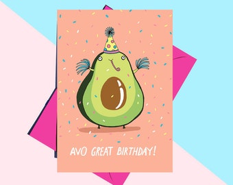 SALE: Cute Avocado Birthday Card, Funny Birthday Card, Avocado Cards for Him, Greetings Card, for Her, Boyfriend, Girlfriend, Husband, Wife