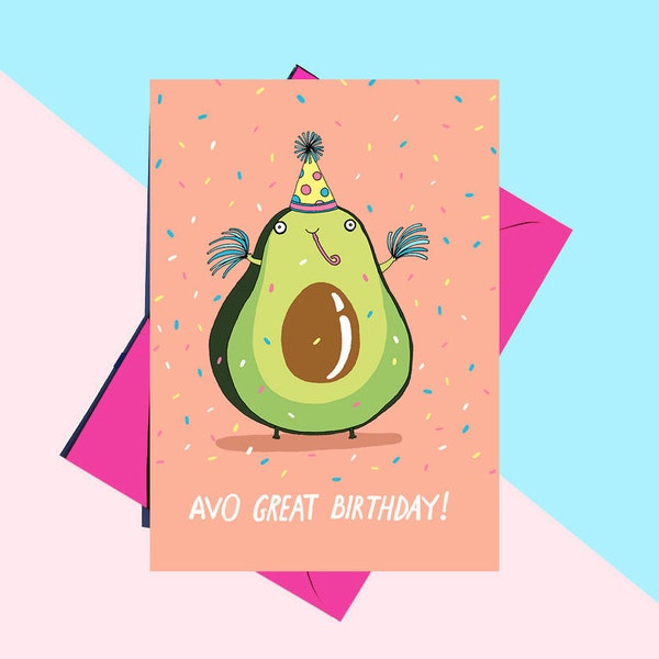 SALE: Cute Avocado Birthday Card, Funny Birthday Card, Avocado Cards for Him, Greetings Card, for Her, Boyfriend, Girlfriend, Husband, Wife