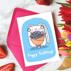 Alles Gute zum Geburtstag Grußkarte, süße Geburtstagskarte, lustige Geburtstagskarte, süße Hase Karte, Blumen Geburtstagskarte, lustige Karte, Mutter Geburtstagskarte