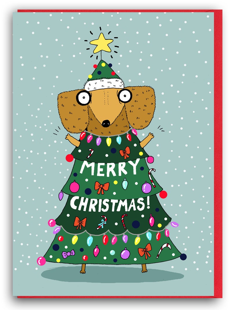 Funny Christmas Card, Dachshund Christmas Card, Sausage Dog Christmas Card, Doxie, Wiener Dog, Sausage dog card, festive sausage dog card 画像 3