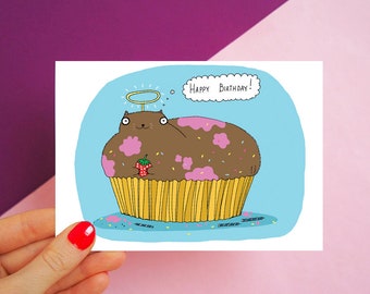 Funny Cat Birthday Card: Cupcake Kitty A6 Card