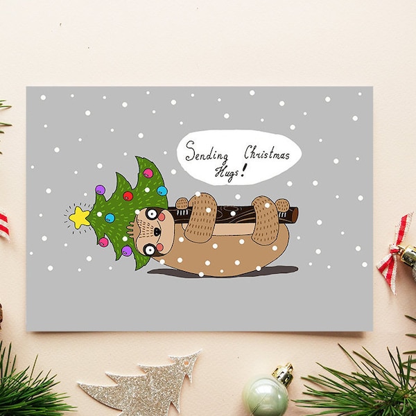 SALE: Sloth Card - Funny Christmas Cards, Cute Sloth, Sloth Gift, Sloth Lover, Holiday Card, Gift For Best Friend, Girlfriend Card