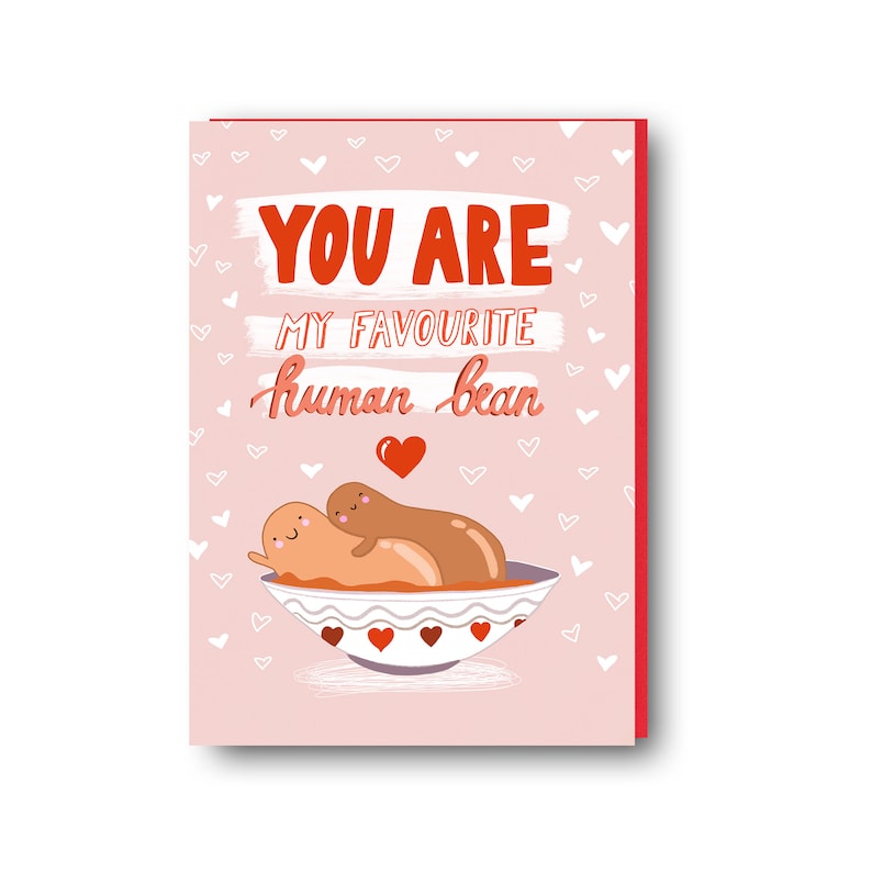 Funny Valentines Card, You are my favourite human bean, anniversary gift for him, gift for boyfriend, gift for husband, happy anniversary image 1