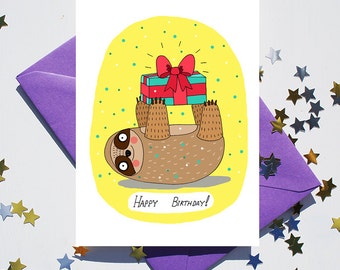 Birthday Sloth Card, Happy Birthday, Funny Birthday Card, Cute Card, funny birthday card