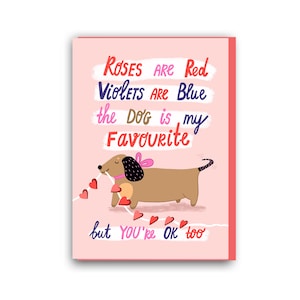 Carte de Saint-Valentin drôle, carte de Saint-Valentin de chien, carte de chien de saucisse, carte de teckel