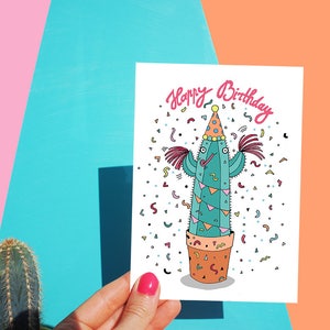 Happy Birthday Cacti Card, Cute, Funny Cactus, Plant Greeting Card, Botanical, Succulent image 1