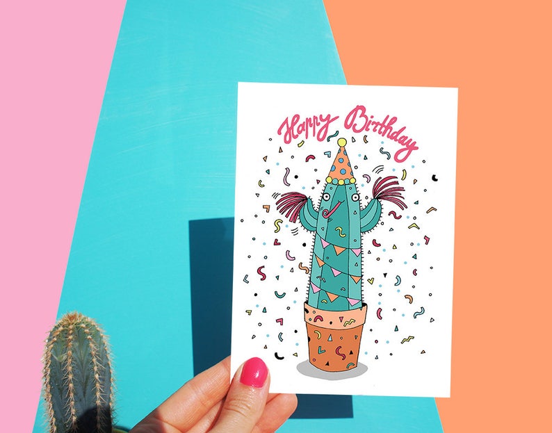 Happy Birthday Cacti Card, Cute, Funny Cactus, Plant Greeting Card, Botanical, Succulent image 1