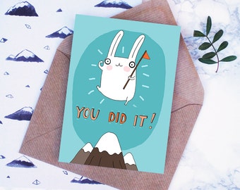 Congratulation, you did it card, you passed card, Graduation Card, Well Done Card, Exam card, Rabbit, Card for her, celebration card