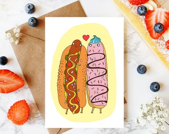 SALE: Anniversary Card, Funny Valentines Card, Love, Gorgeous Couple, Hot Dog, Eclair, Funny Food, Husband, Sympathy, Anniversary