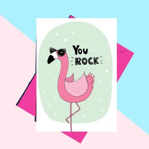 Funny Flamingo Birthday Card, You Rock, Cute Flamingo Card - Funny Birthday Card, Flamingo Card, Flamingo Birthday, Flamingo Gift