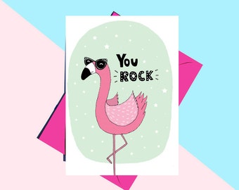 Funny Flamingo Birthday Card, You Rock, Cute Flamingo Card - Funny Birthday Card, Flamingo Card, Flamingo Birthday, Flamingo Gift