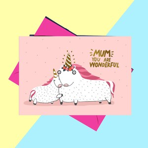Cartão de dia das mães, cartão para mãe com unicórnio, cartão de feliz dia das mães, presente de dia das mães, cartões de dia das mães, cartão floral para mãe e vovó