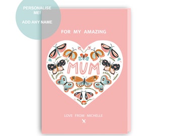 Mothers Day personalised card, mothers day cards, butterfly card for mum, mothers day gift, mothers day gifts, personalized gifts