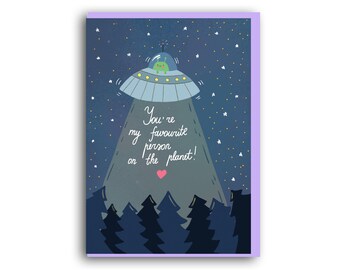 Funny Valentines Day Card: Favorite Person Alien UFO Design