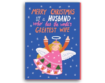 Funny Christmas card for husband, Christmas angel card from the greatest wife, christmas card for him